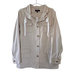 Talbots Button Front Jacket Beige Khaki Women Size L Long Sleeve NEW